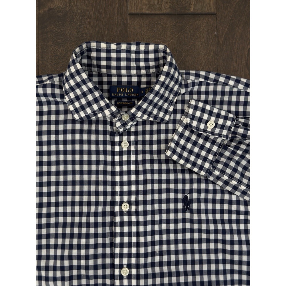 Polo Ralph Lauren Boyfriend Fit Button Down Shirt Size‎ 8 Blue Gingham Check L/S
